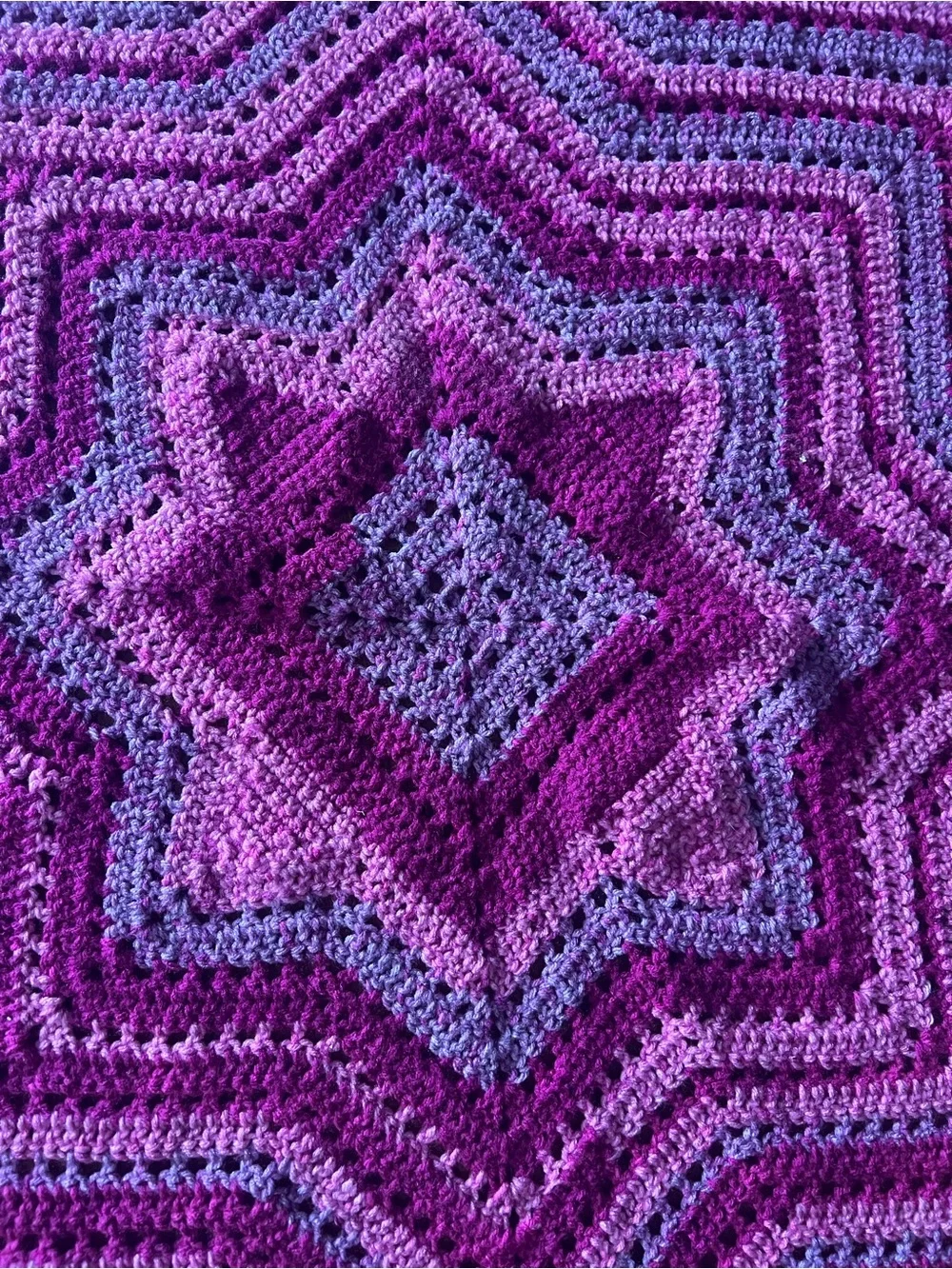 Star-Shaped Crochet Afghan 8 point, retro, 64”